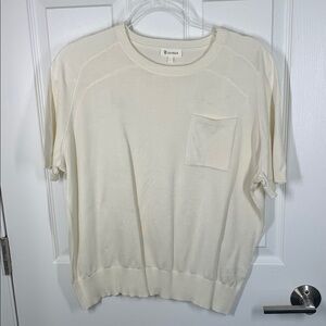 Lily Silk ivory short sleeved pocket sweater size large